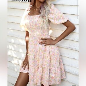 Floral Smocked Puff Sleeve Dress